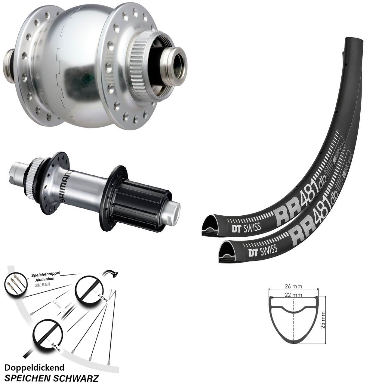 Laufradsatz Centerlock 28 Zoll DT Swiss RR481 SON delux Shimano GRX 8-12 fach