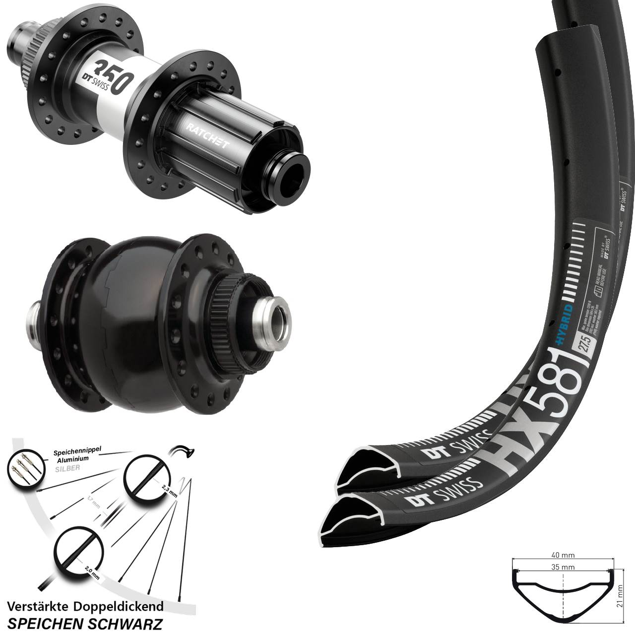 Laufradsatz Centerlock 12x100/142 27,5 Zoll DT Swiss HX581 350 SONdelux 11-12 fach