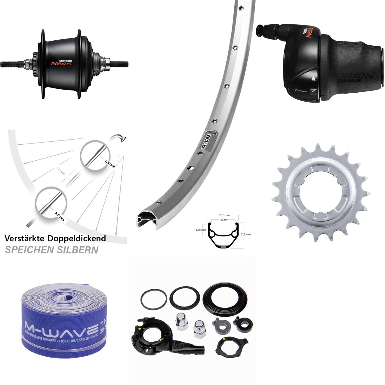 28 Zoll Ryde Zac 421 silbern Hinterrad Shimano 7 Gang schwarz Freilauf