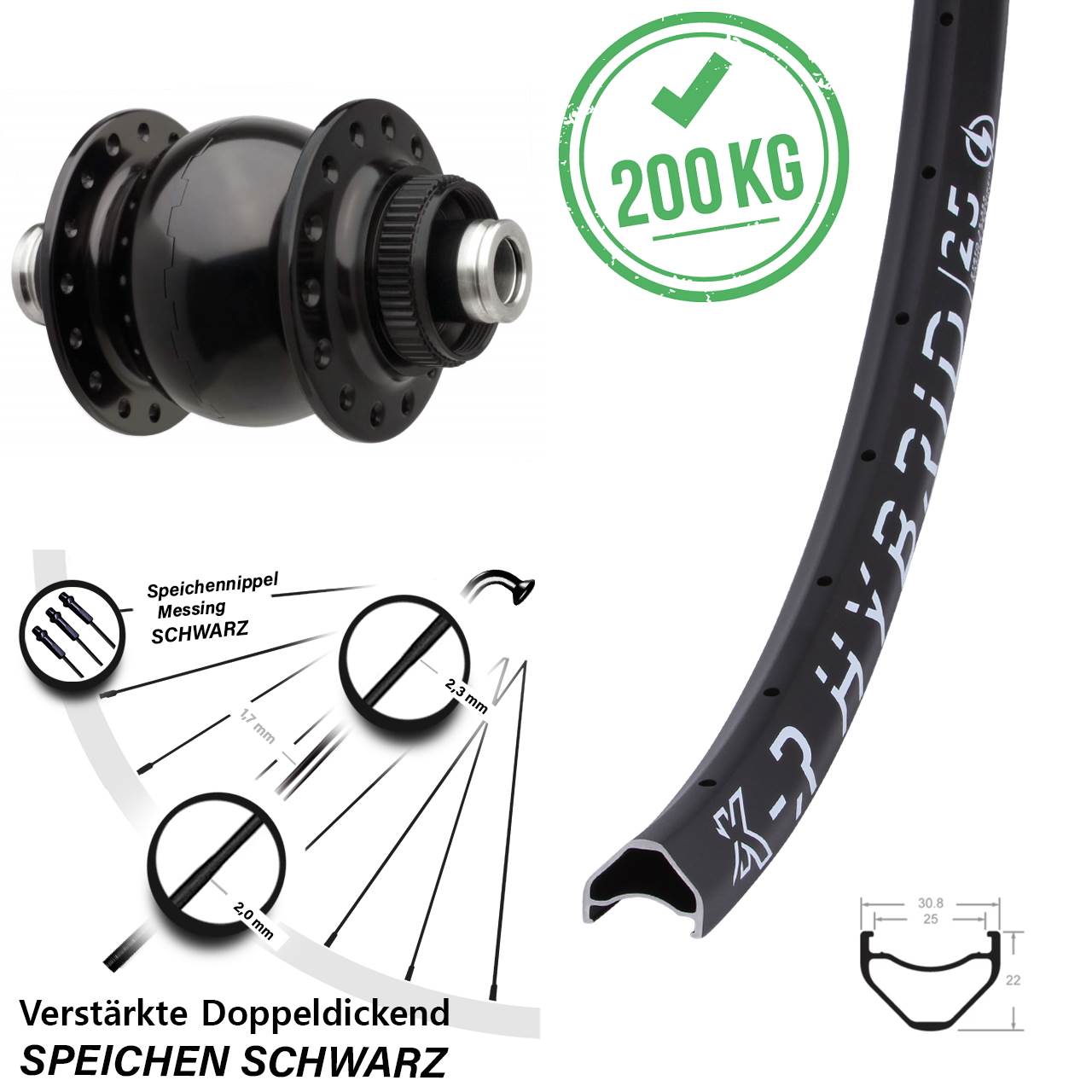 29 Zoll KX-R Hybrid 25 SON 28 Centerlock Vorderrad mit Nabendynamo 12x110 Boost