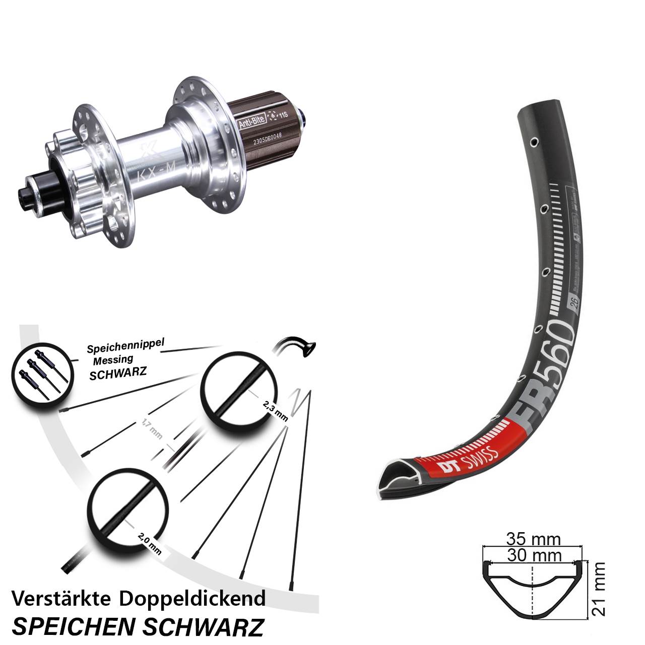 6-Loch Hinterrad 26 Zoll DT Swiss FR 560 KX-M 8-12 fach QR
