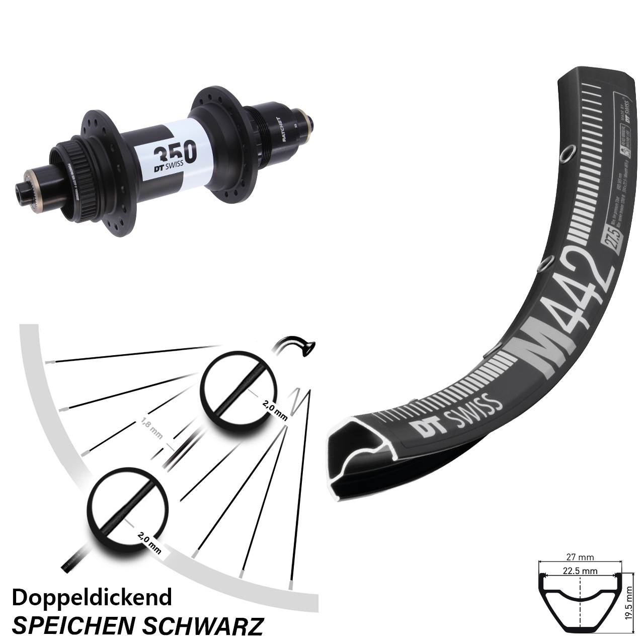 DT Swiss M 442-350 29 Zoll Hinterrad Centerlock XD QR
