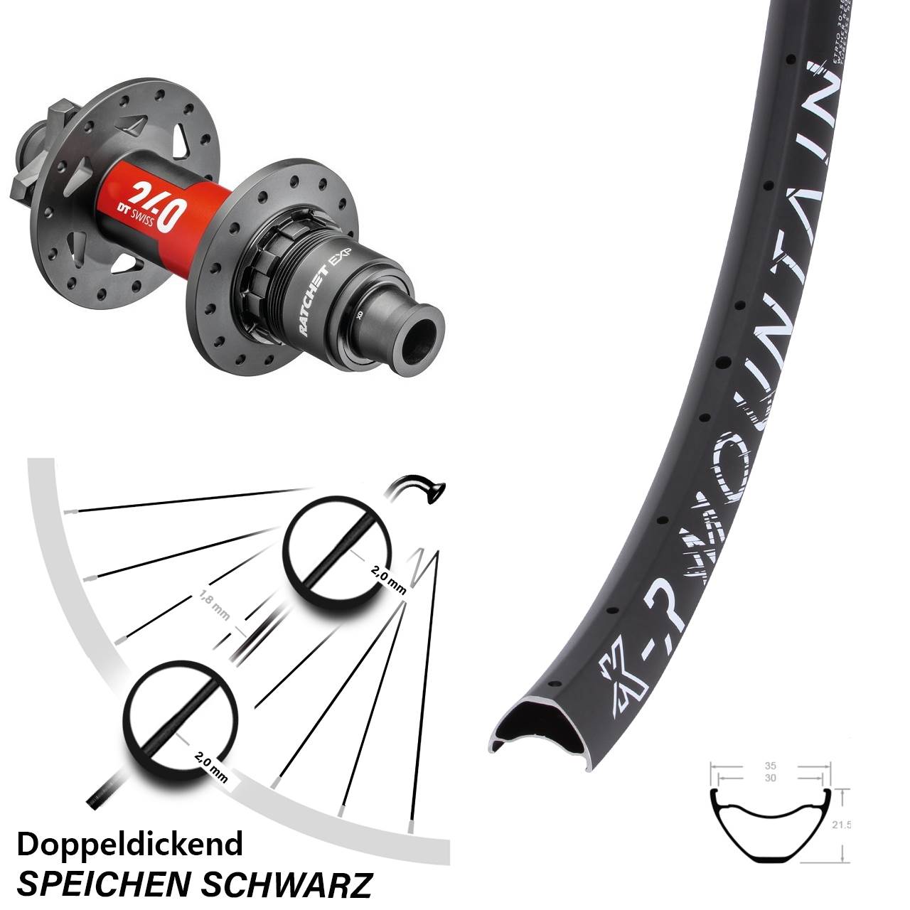 29 Zoll Hinteres Rad KX-R Mountain 30-622 DT Swiss 240 EXP Sram XD Boost 6-Loch 12x148 mm