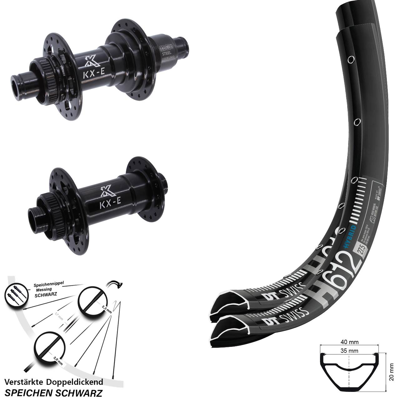 Laufradsatz 27,5 Zoll DT Swiss H 612 KX-E Heavy Duty SRAM XD 15x110 12x148 Boost