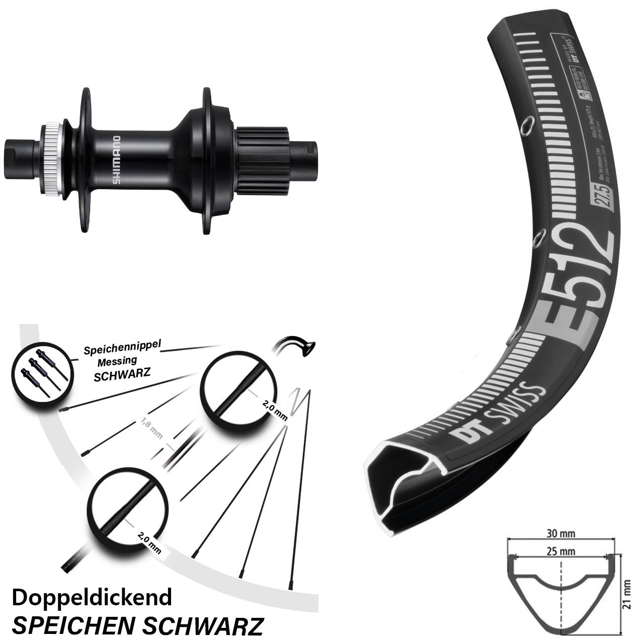 Disc Laufrad 12x148 650B DT Swiss E 512 Shimano FH-MT510B Micro Spline