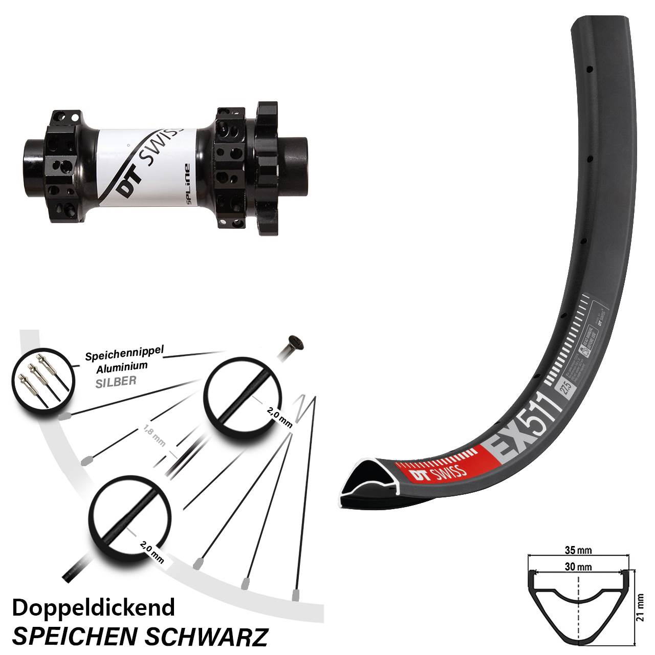 Disc-Vorderrad 27,5 Zoll DT Swiss EX 511 und X-1900