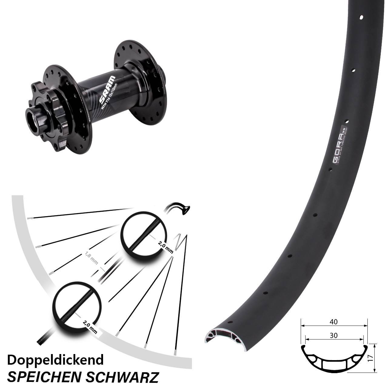 27,5 Zoll Gora 35 Sram 716 Disc Laufrad 15x110 Boost