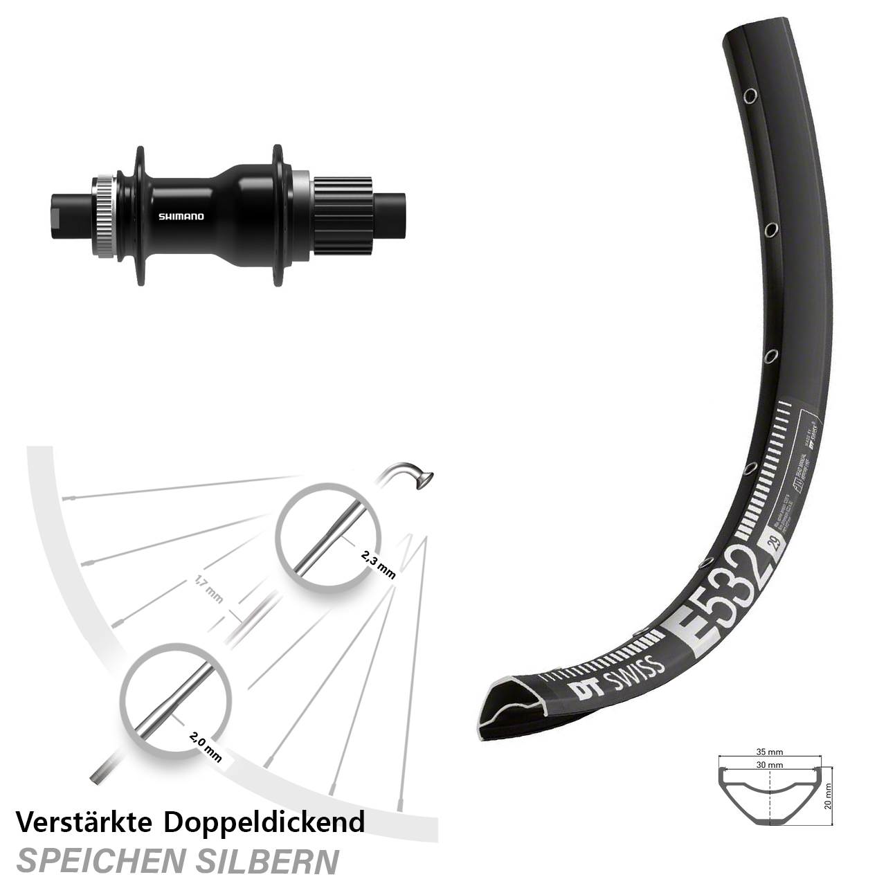 Disc Hinterrad 29 Zoll DT Swiss E532 Shimano FH-TC500 Boost Micro Spline 12x148