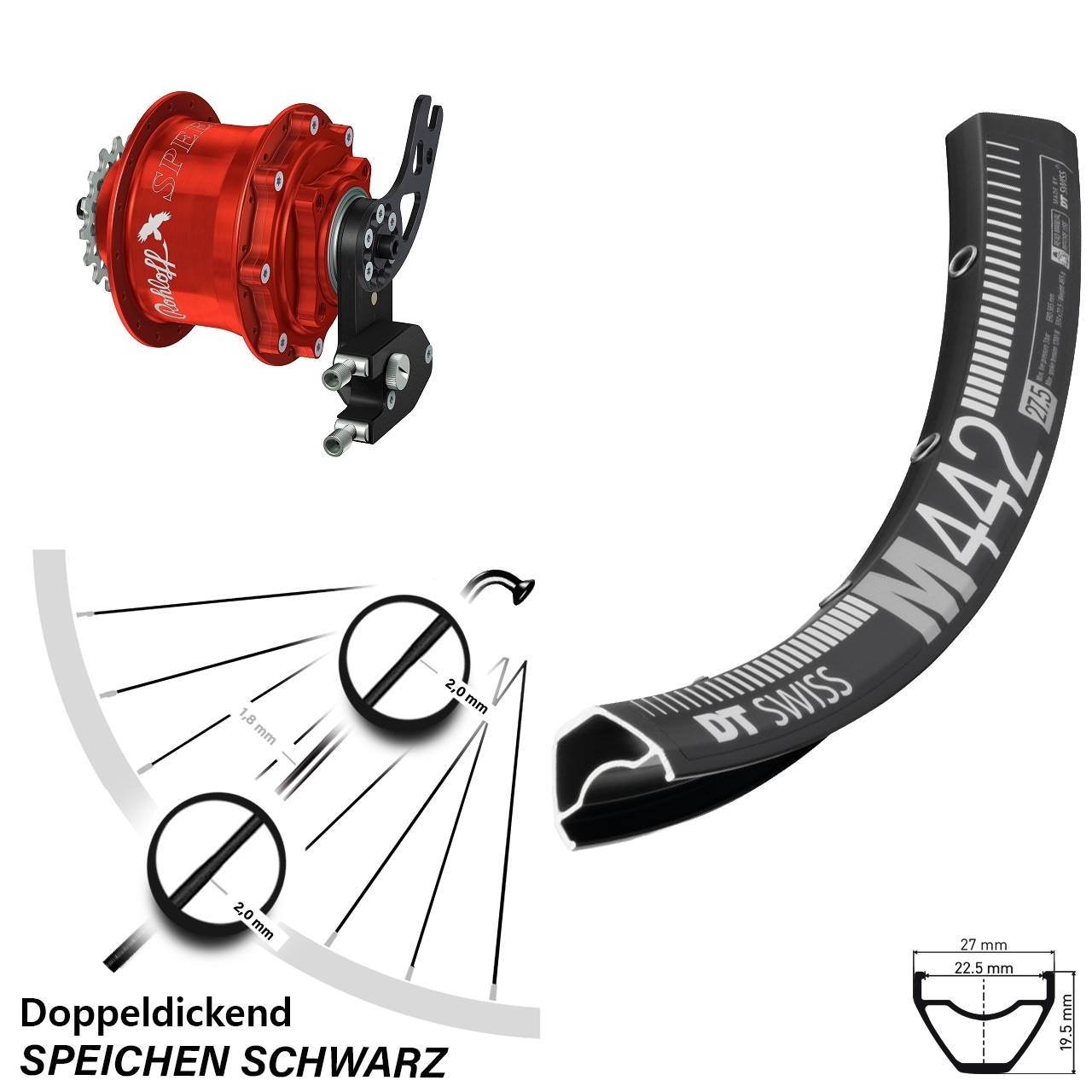 DT Swiss M442 Rohloff Speedhub CC DB PM rot 28 Zoll Disc Laufrad