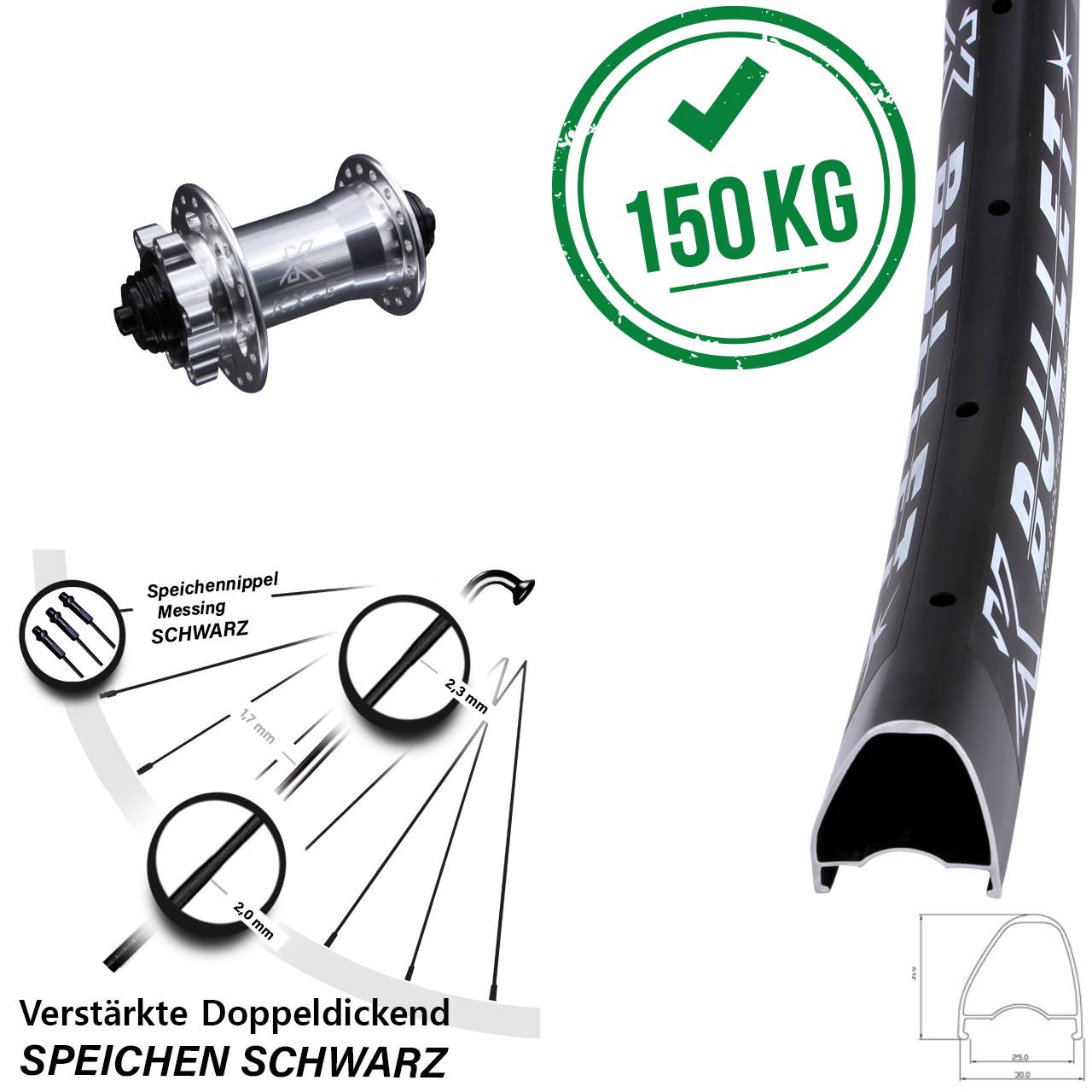 KX-E Bullet OS verstärkt 28 Zoll Vorderrad 6-Loch QR