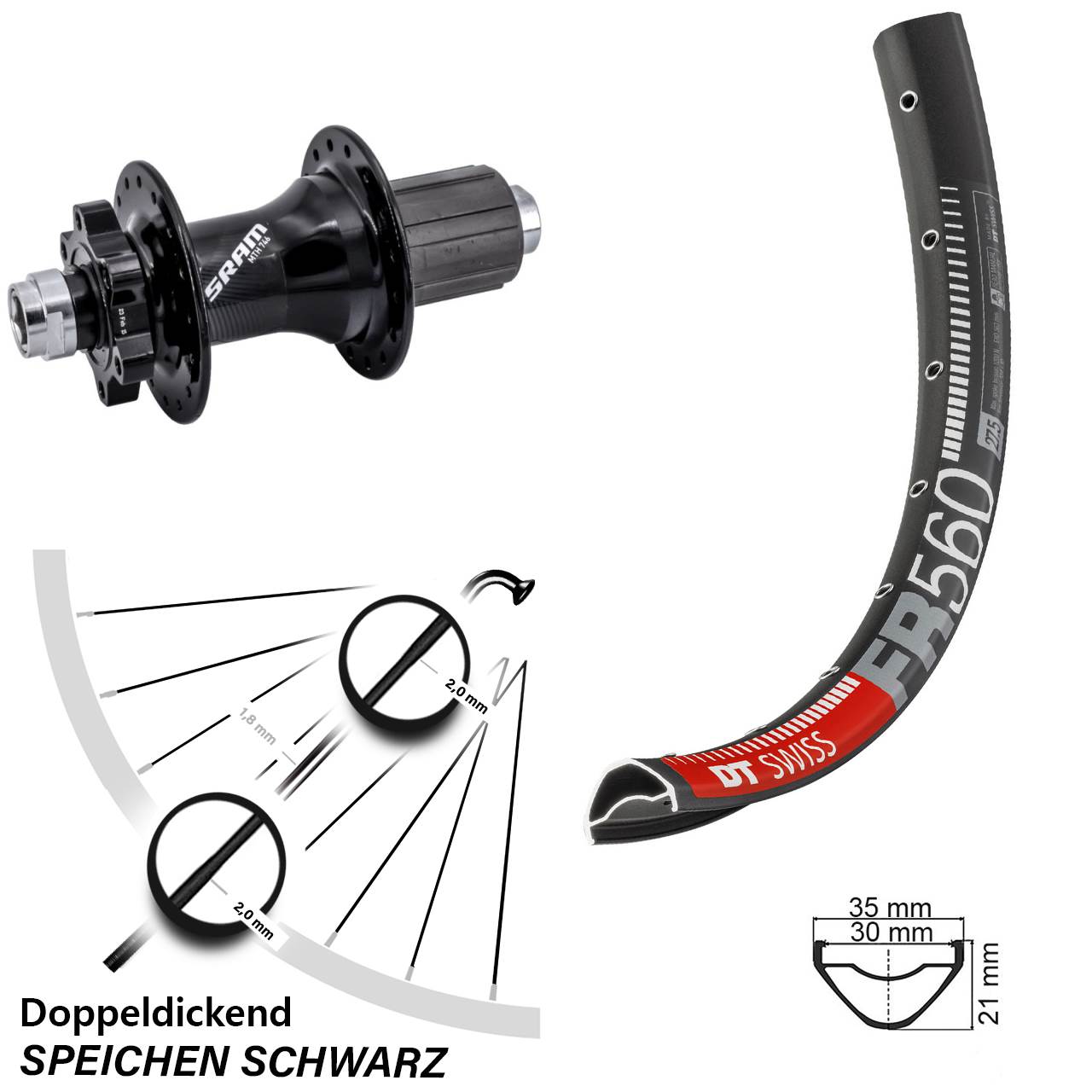26 Zoll DT Swiss FR560 Sram 746 Disc Laufrad 12x148 8-11 fach