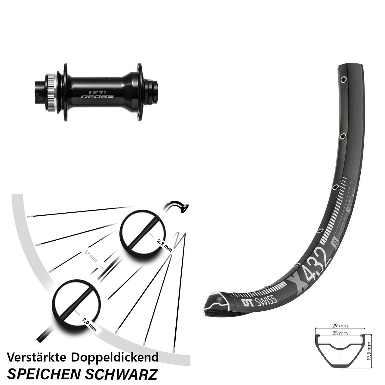 Centerlock Vorderrad 29 Zoll DT Swiss X432 Shimano HB-M6010-B 15x110 Boost