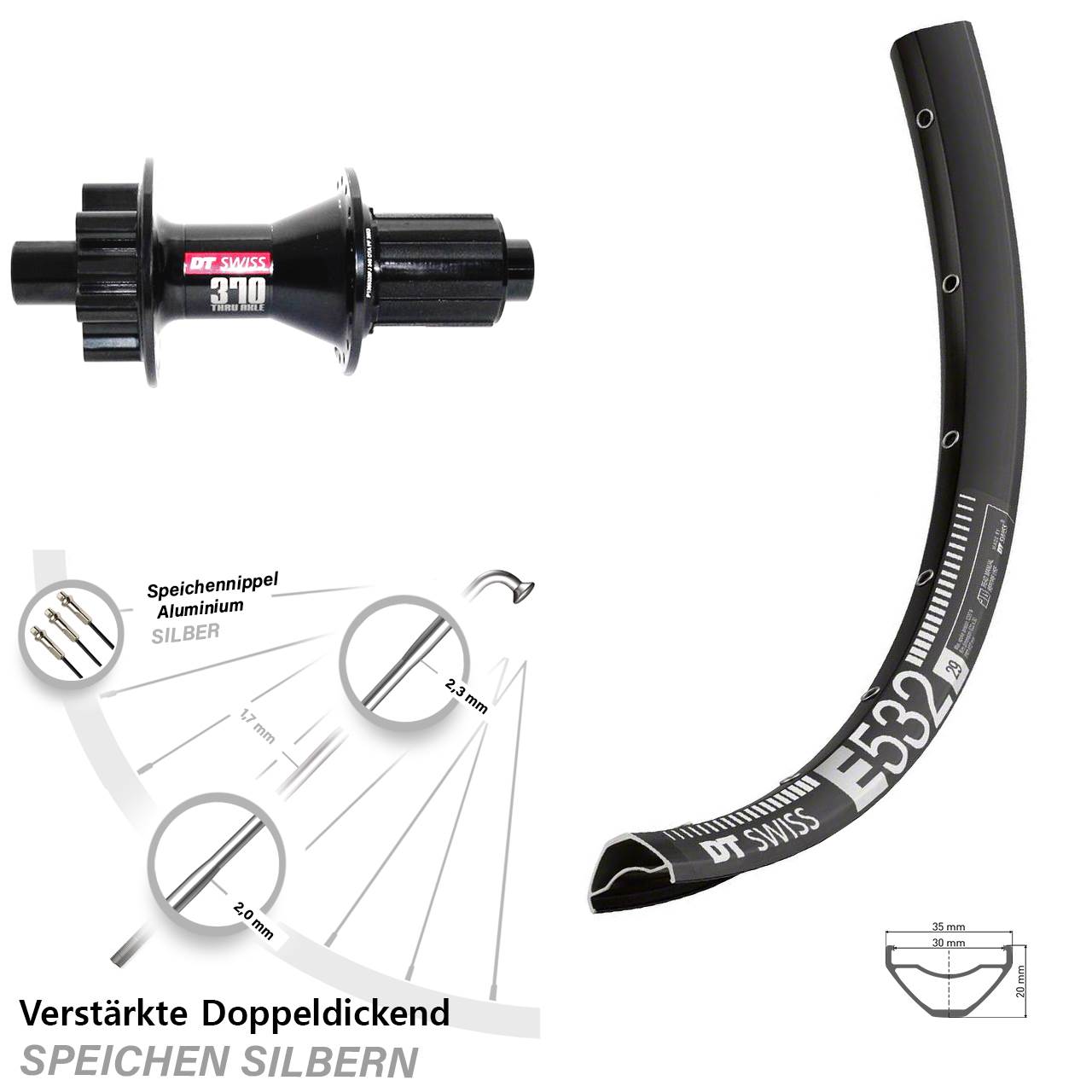 29 Zoll DT Swiss E 532-370 Disc Laufrad 12x142 8-11 fach