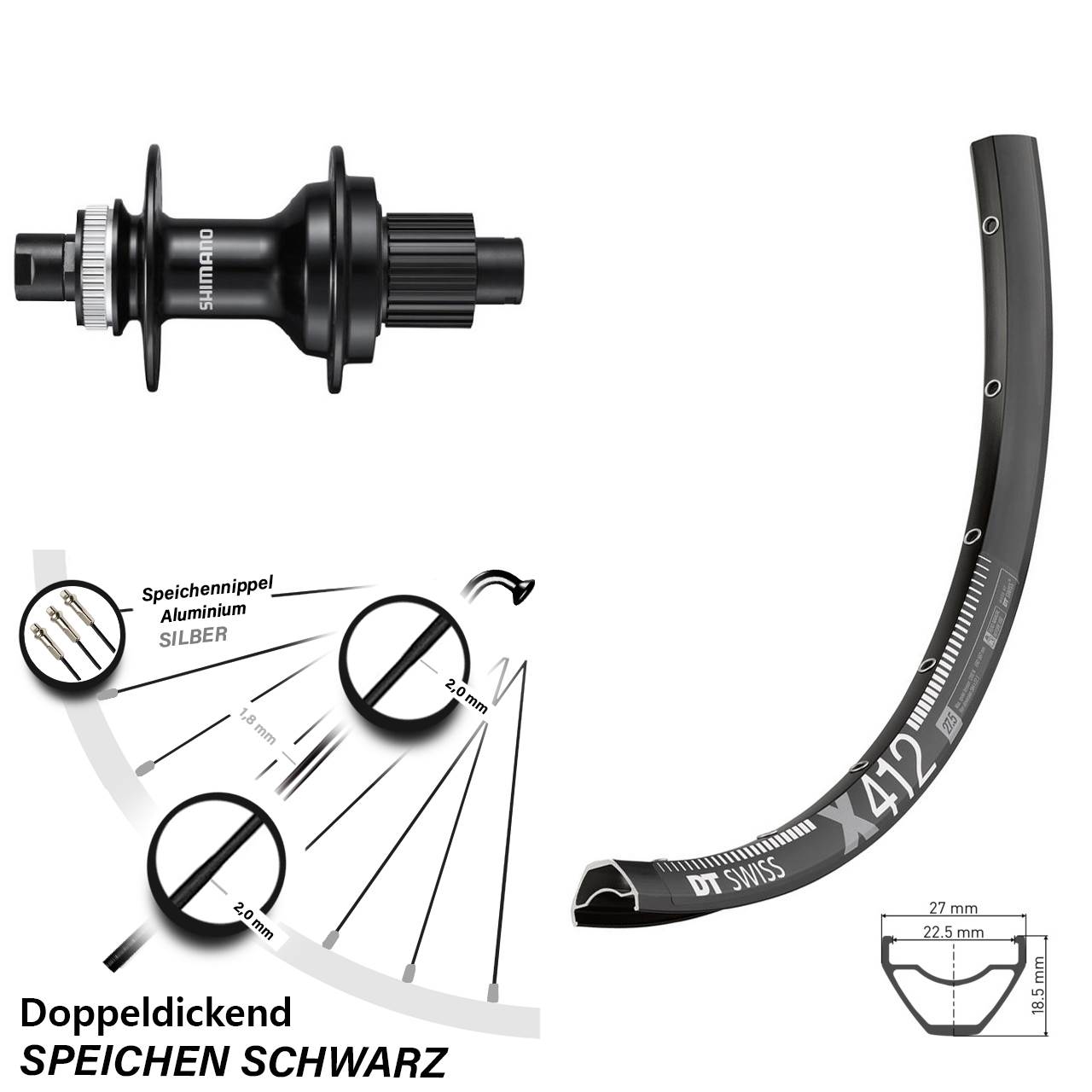28 Zoll DT Swiss X 412 Shimano FH-MT510 Centerlock Hinterrad 12x142 Micro Spline