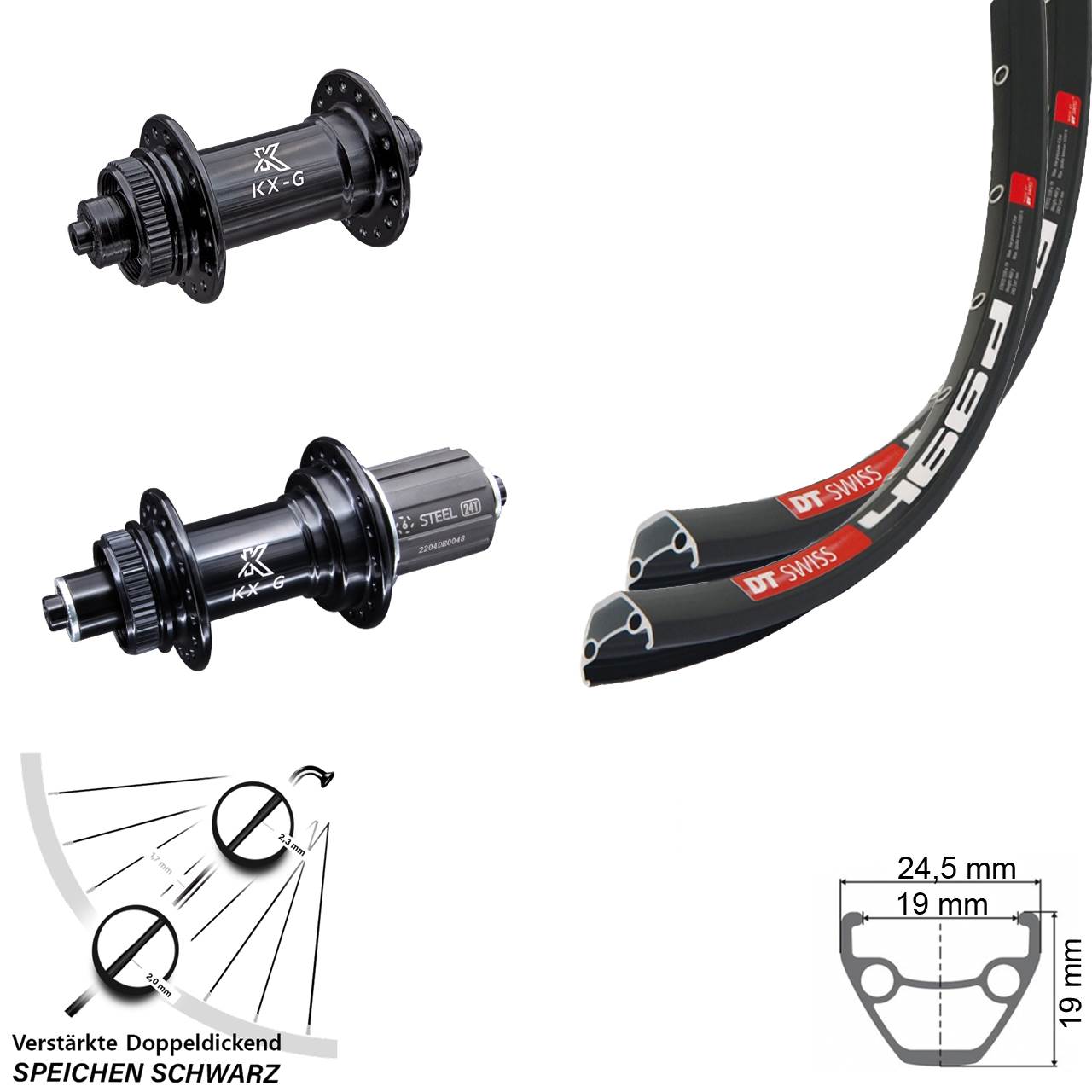 28 Zoll DT Swiss 466 KX-GS Heavy Duty Laufradsatz Centerlock QR 8-12 fach
