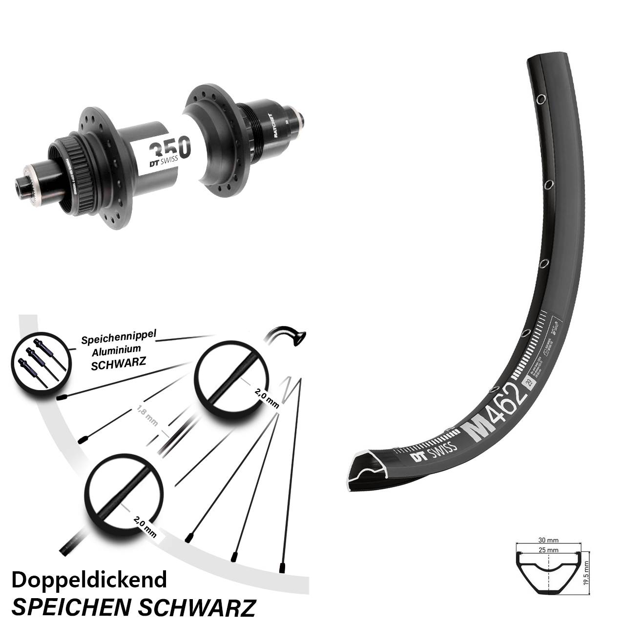 27,5 Zoll DT Swiss M 462-350 Boost Disc Hinterrad QR Boost SRAM XD