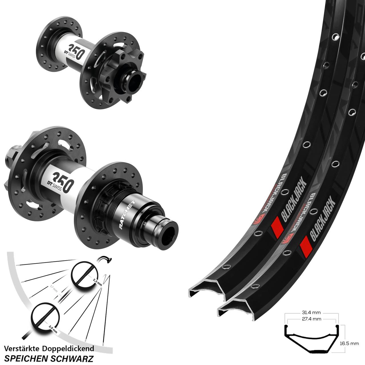 Laufradsatz 6-Loch 15x100 12x142 27,5 Zoll Rodi Ready 27 DT Swiss 350 XD 11-12 fach