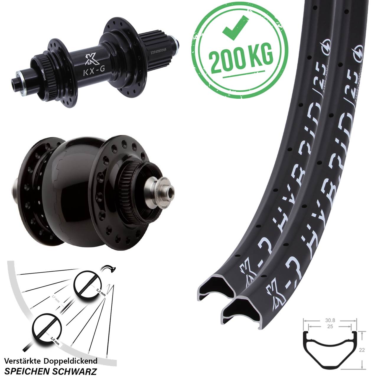 KX-GSR Hybrid 25 Heavy Duty SON 28 28-29 Zoll Disc Laufradsatz QR Shimano Micro Spline