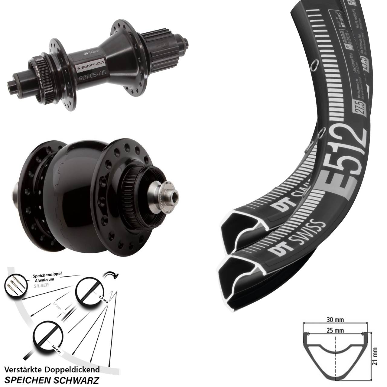 Laufradsatz Centerlock QR 29 Zoll DT Swiss E512 370 Hybrid SON 28 Micro Spline