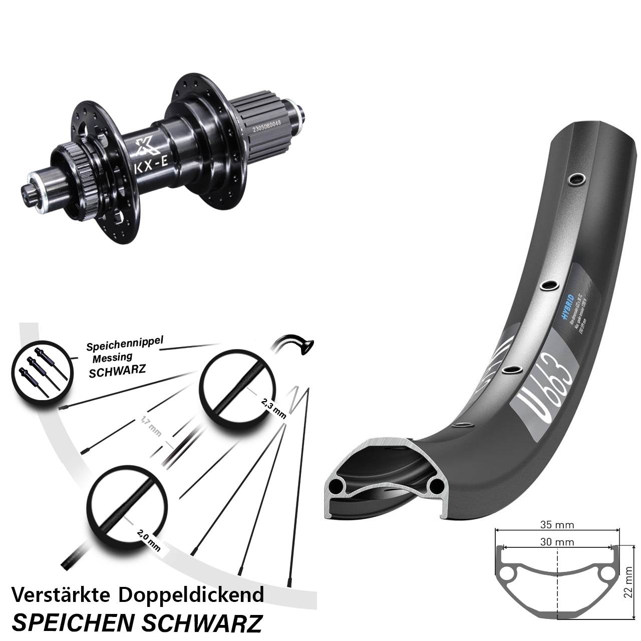 Hinterrad Centerlock QR 20 Zoll DT Swiss U663 KX-E 6 Kugellager Micro Spline