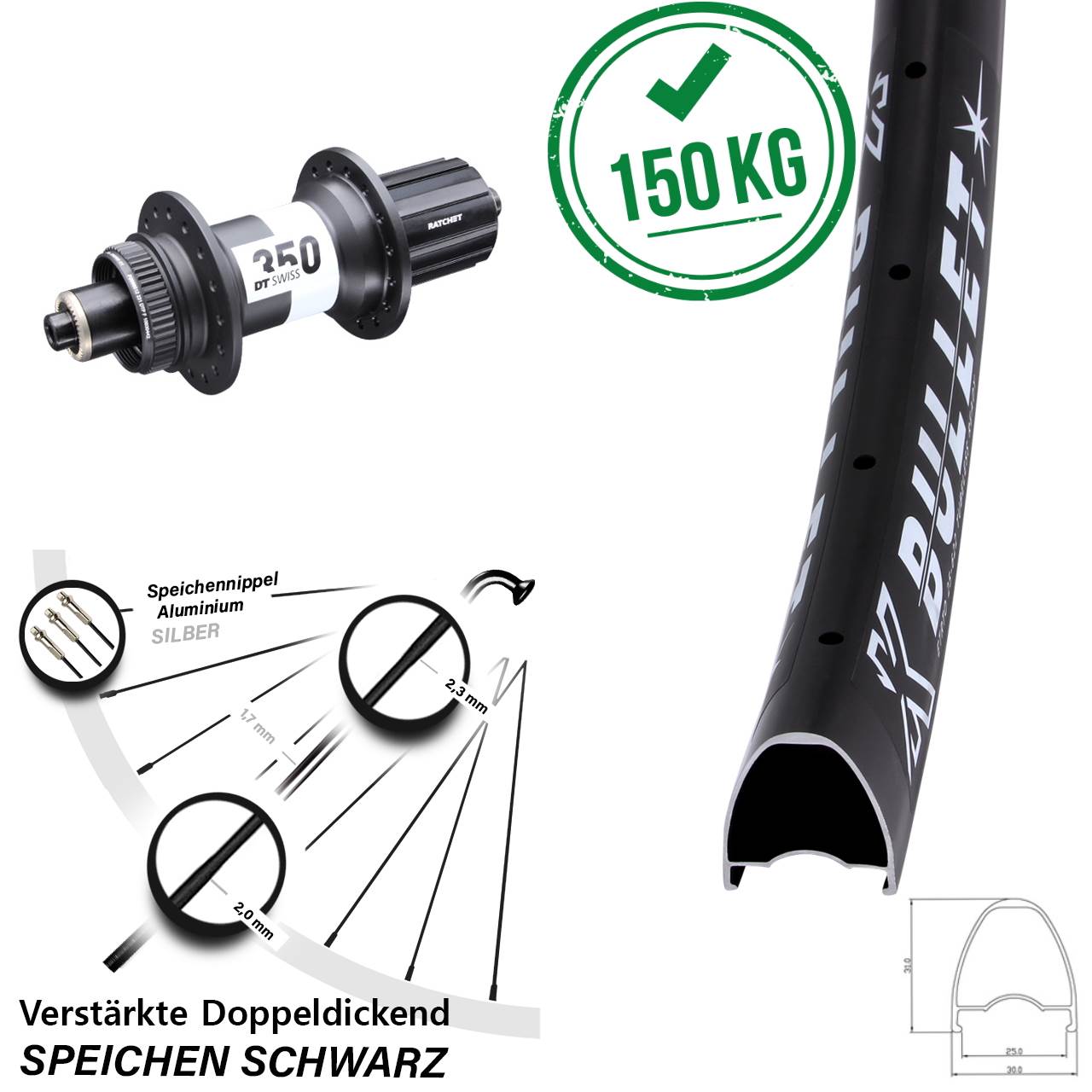 KX Bullet DT Swiss 350 Ratchet 36 28 Zoll Disc Laufrad QR 8-11 fach HG