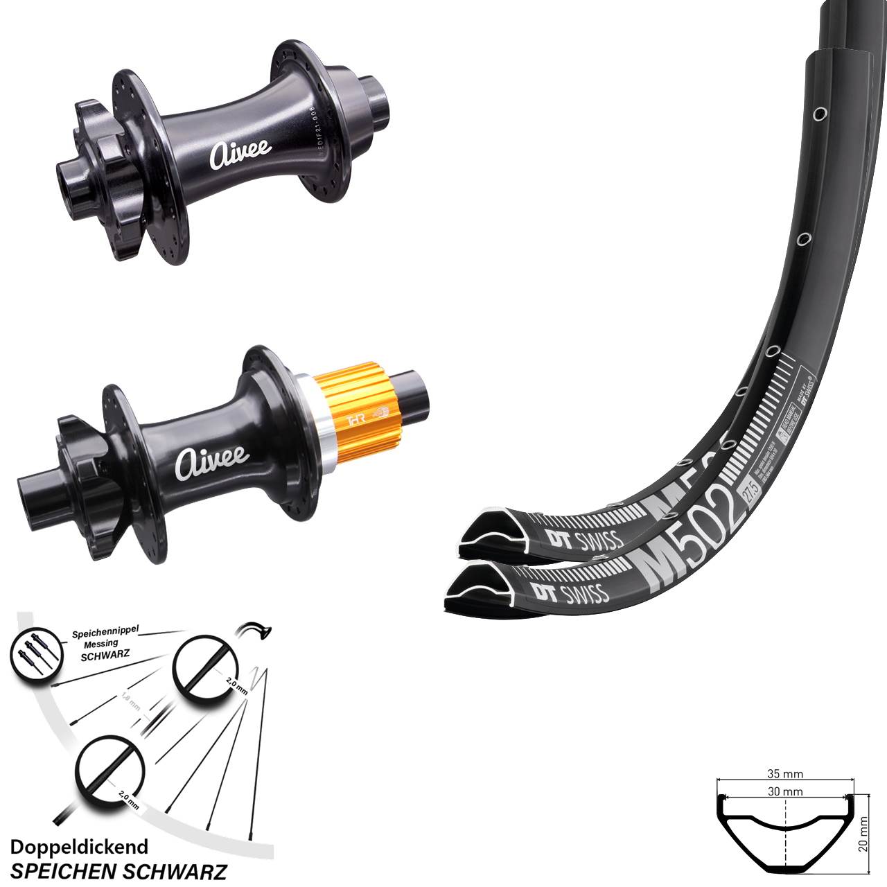 29 Zoll DT Swiss M 502 Laufradsatz Aivee Classic Boost 6-loch Micro Spline 12-fach