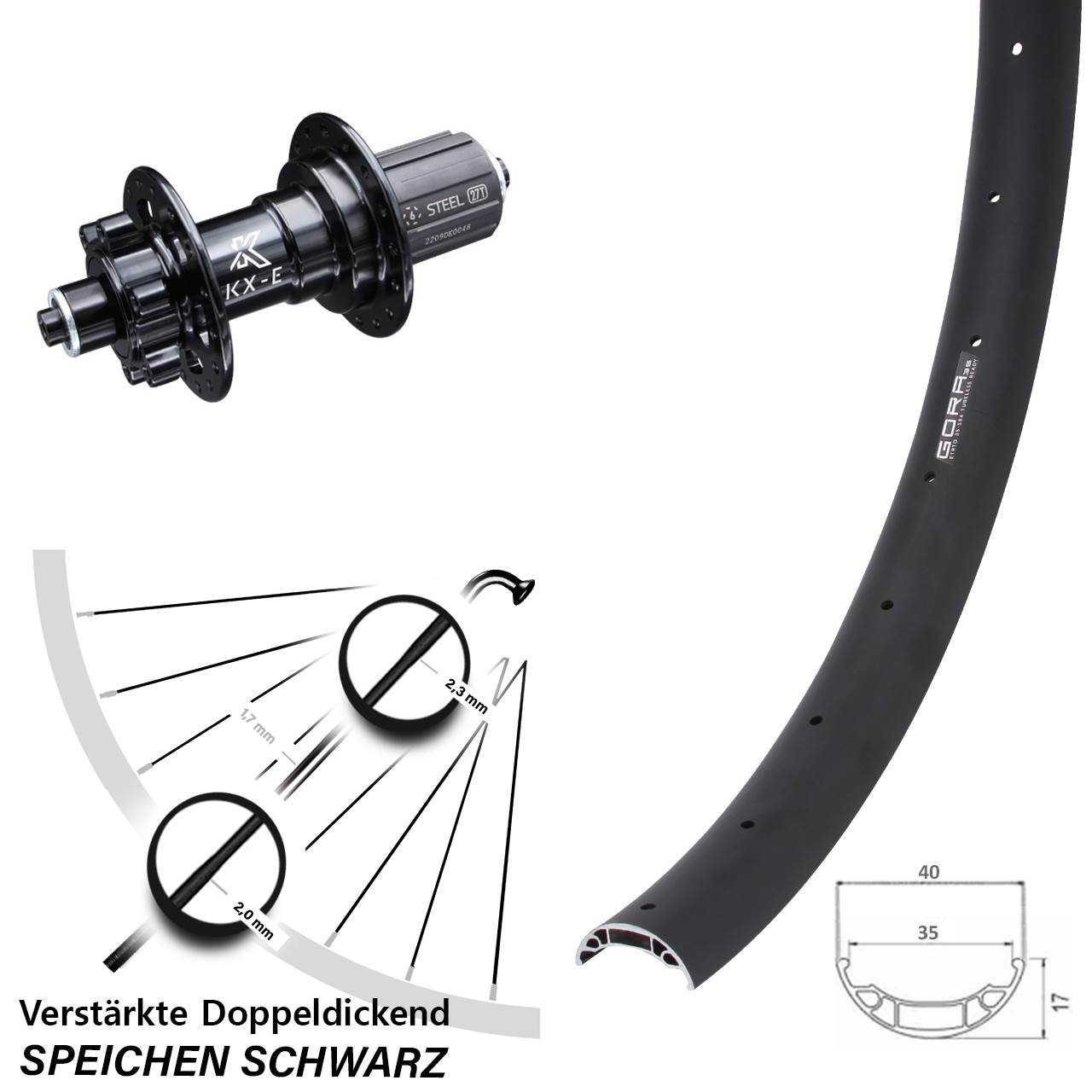 Gora 35 KX-E 27,5 Zoll Disc Hinterrad QR 8-12 fach