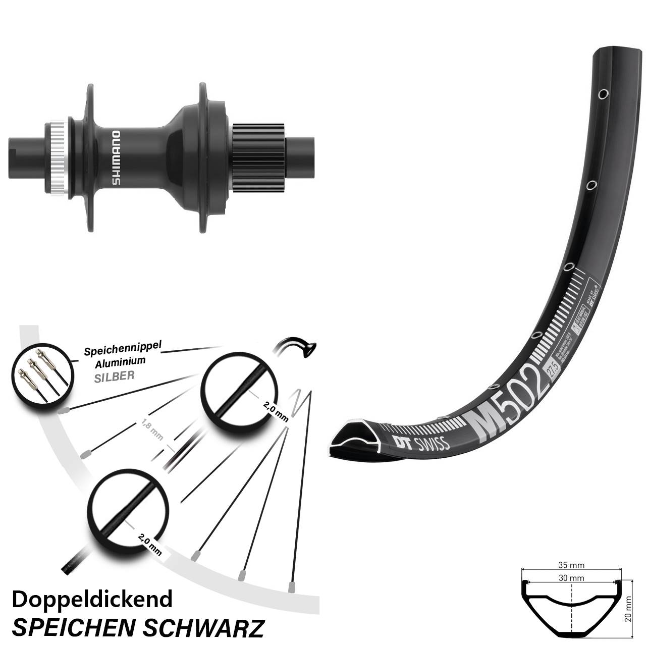 DT Swiss M 502 Shimano FH-MT410 29 Zoll Disc Hinterrad 12x142 Micro Spline