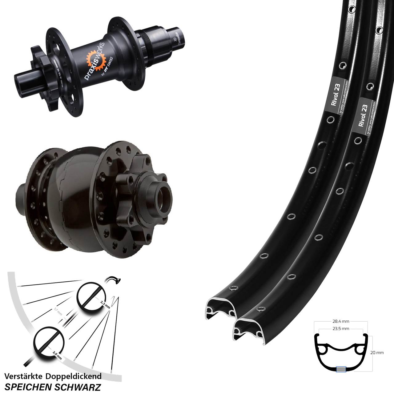 Laufradsatz 650B Ryde Rival 23 DT Swiss 350 SL SON 28 Disc XD 11-12 fach 15x100 12x142