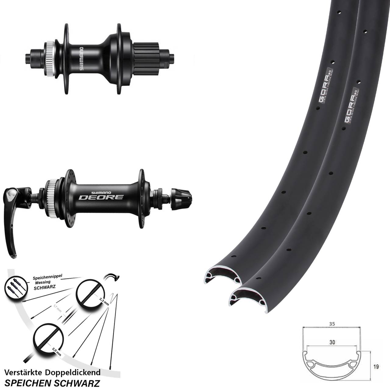 27,5 Zoll Gora 30 Shimano FH-MT500 HB-M6000 Laufradsatz Centerlock QR Micro Spline