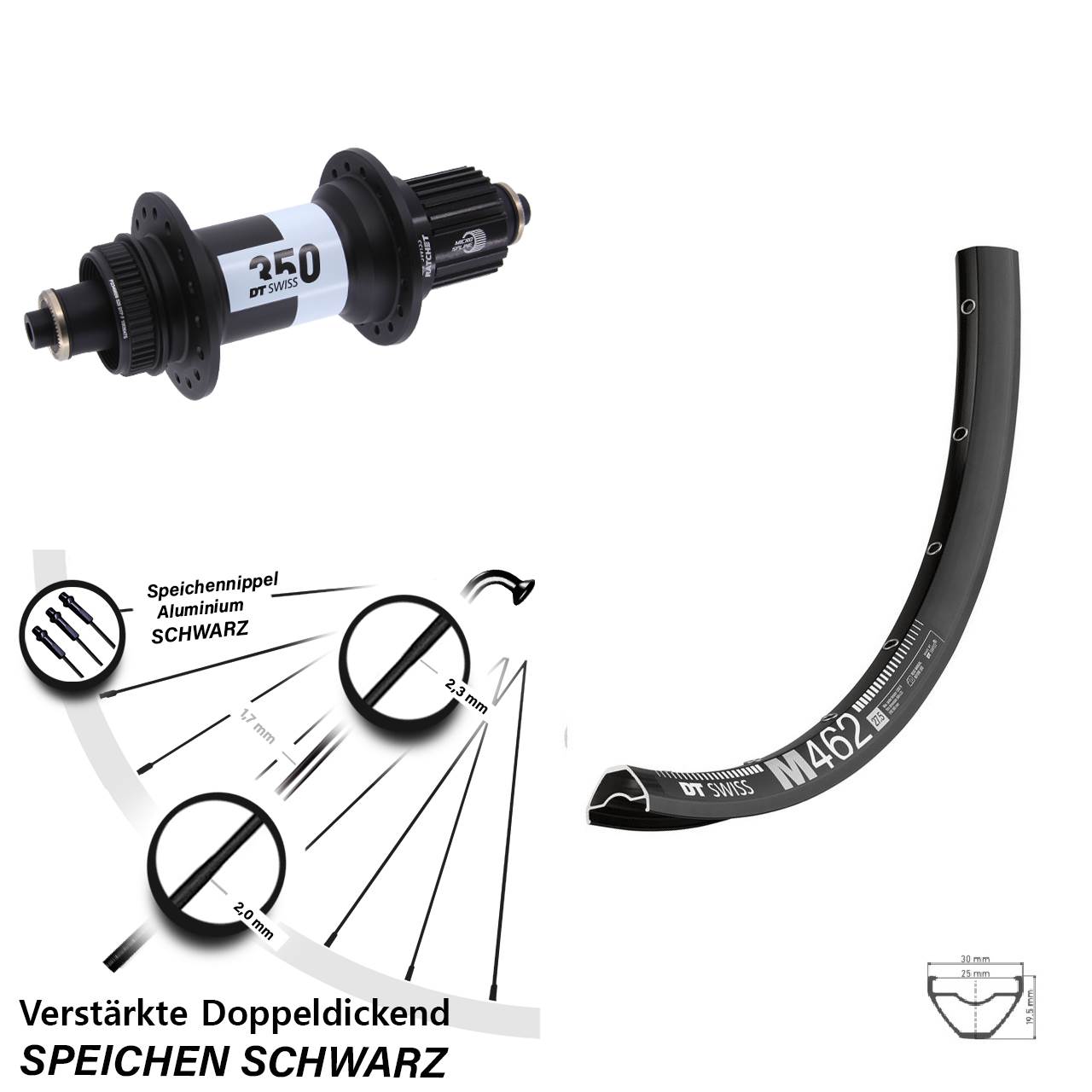 27,5 Zoll Hinterrad für Schnellsp. DT Swiss M 462-350 Ratchet 36 Micro Spline