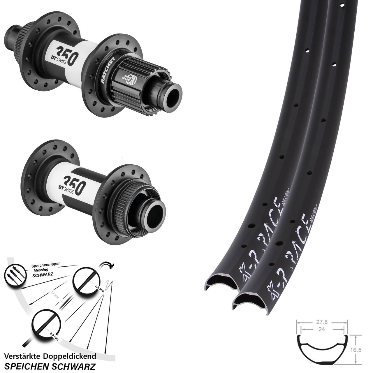 29 Zoll KX-R Race DT Swiss 350 Micro Spline Centerlock Laufradsatz 15x110/12x148
