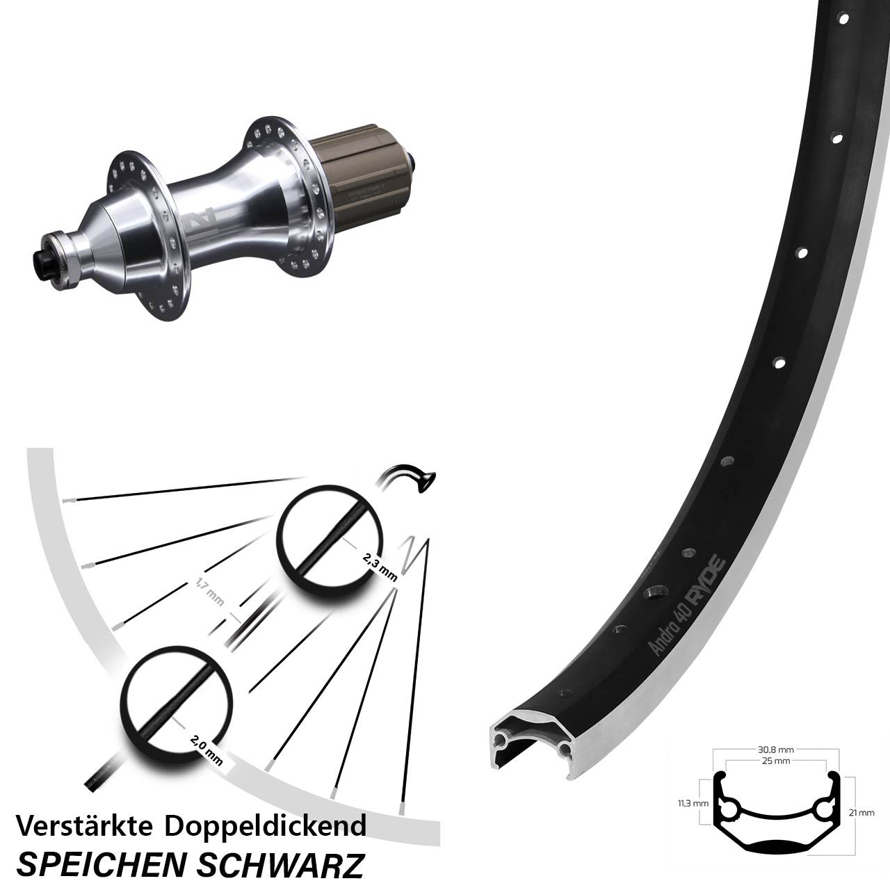 Ryde Andra 40 Novatec F162 28 Zoll Laufrad hinten für Schnellspanner 8-12 fach HG