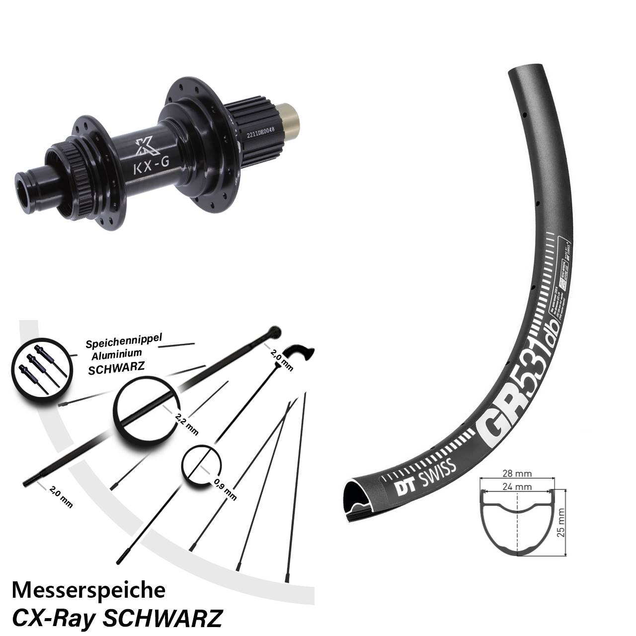 Hinterrad Centerlock 28-29 Zoll DT Swiss GR531 KX-G Steckachse Micro Spline 12x142 CX-Ray