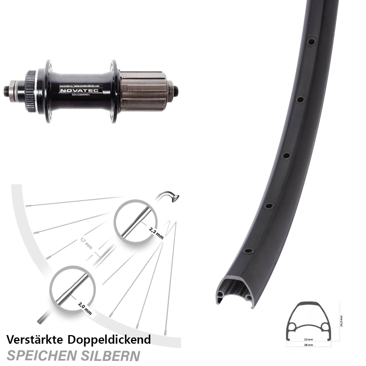 28-29 Zoll Ambrosio Sport Novatec D472 Centerlock Hinterrad QR 8-12 fach