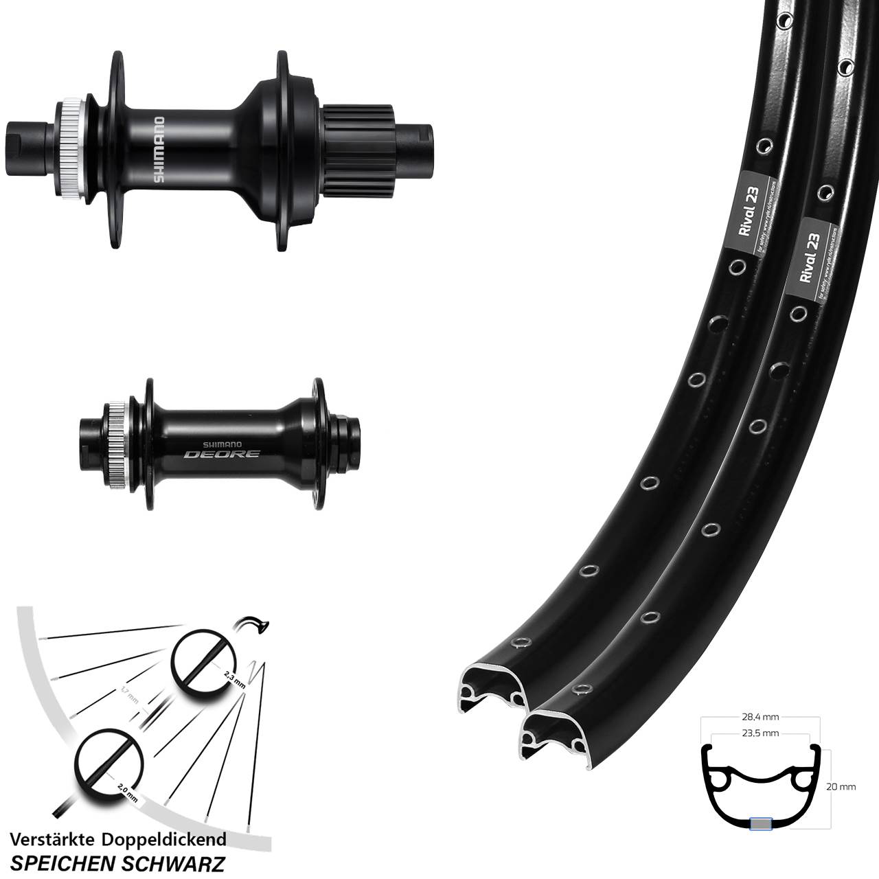 Centerlock Laufradsatz 650B Ryde Rival 23 Shimano FH-MT510B HB-M6010-B Micro Spline Boost