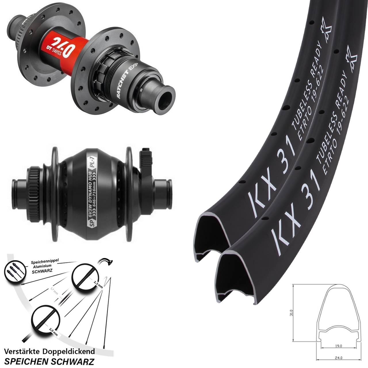 Disc Laufrad-Satz 28 Zoll KX 31 DT Swiss 240 Shutter PL-7 SRAM XDR 12x100/142