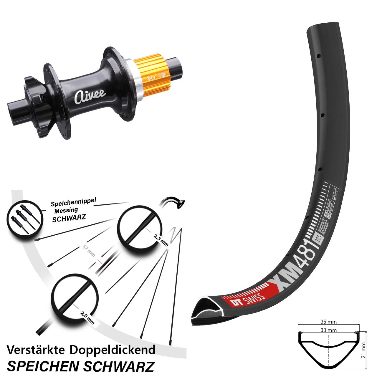 27,5 Zoll DT Swiss XM481 Aivee Disc Hinterrad 12x148 Micro Spline
