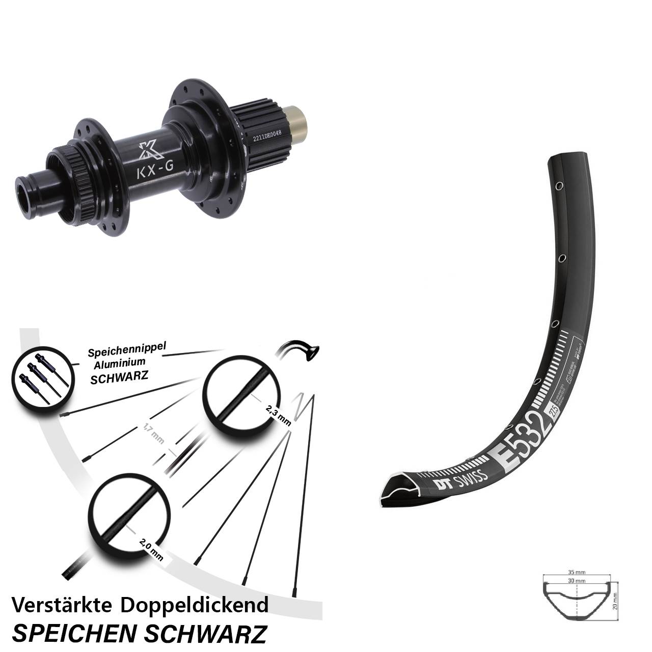 DT Swiss E532 KX-G 27,5 Zoll Hinterrad Centerlock 12x142 Shimano Micro Spline