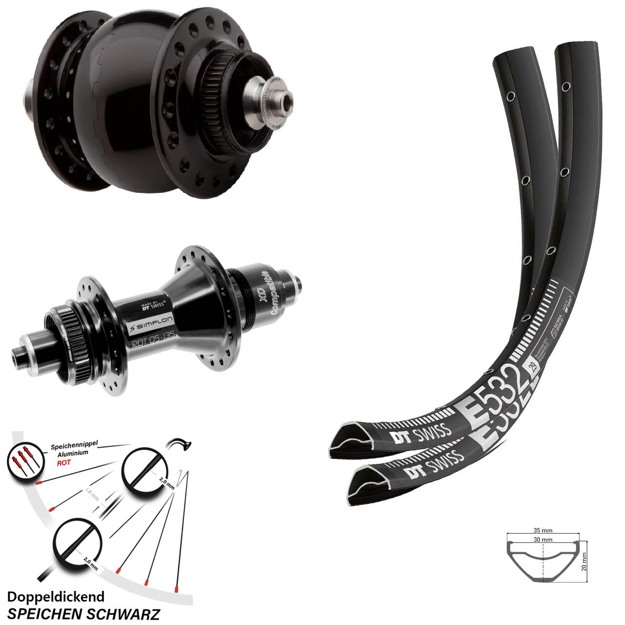 DT Swiss E 532 370 SONdelux 27,5 Zoll Disc Laufrad-Satz für Schnellspanner XD 11-12 fach