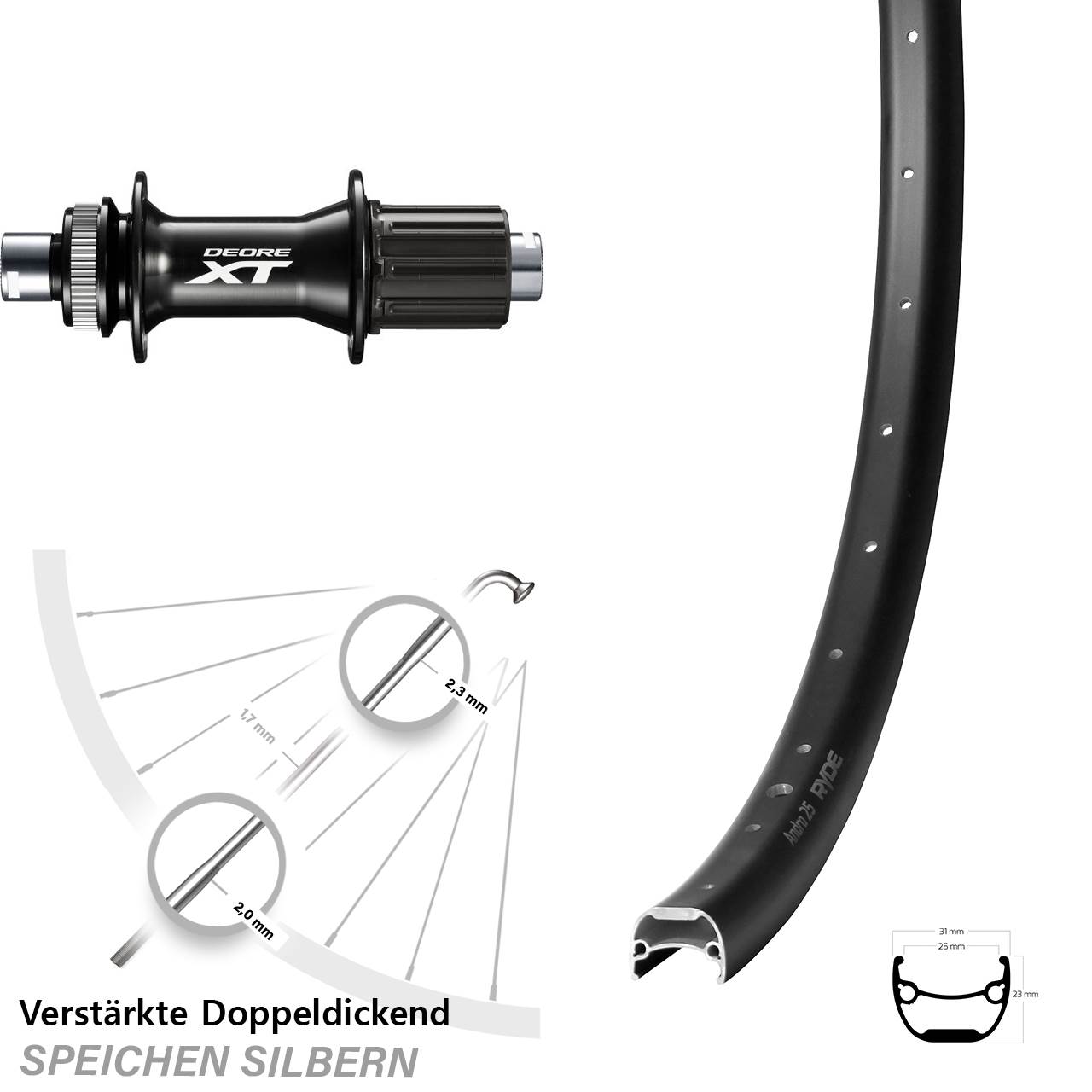 Ryde Andra 25 Shimano FH-M8010-B 28 Zoll Disc Hinterrad 12x148 8-11 fach HG