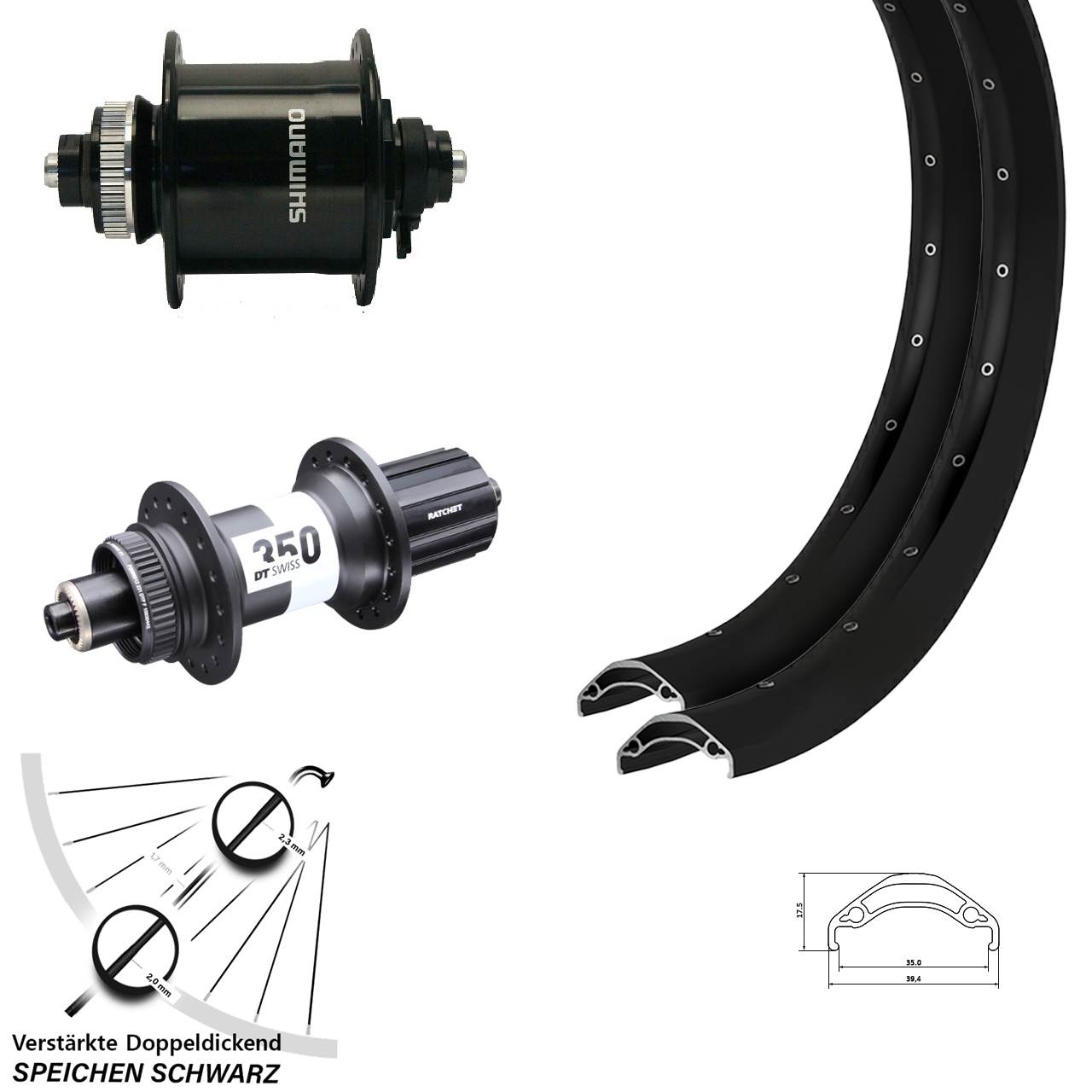 29 Zoll Ryde Disc 35 DT Swiss 350 Shimano DH-UR700 Disc Laufradsatz QR 8-11 fach