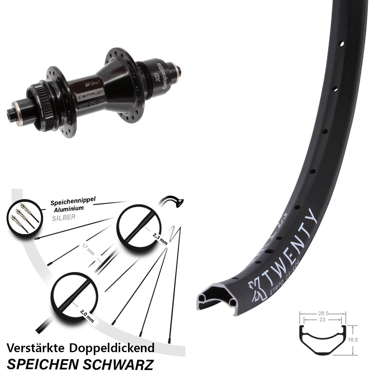 20 Zoll KX Twenty DT Swiss 370 Hinterrad Centerlock QR XD 11-12 fach