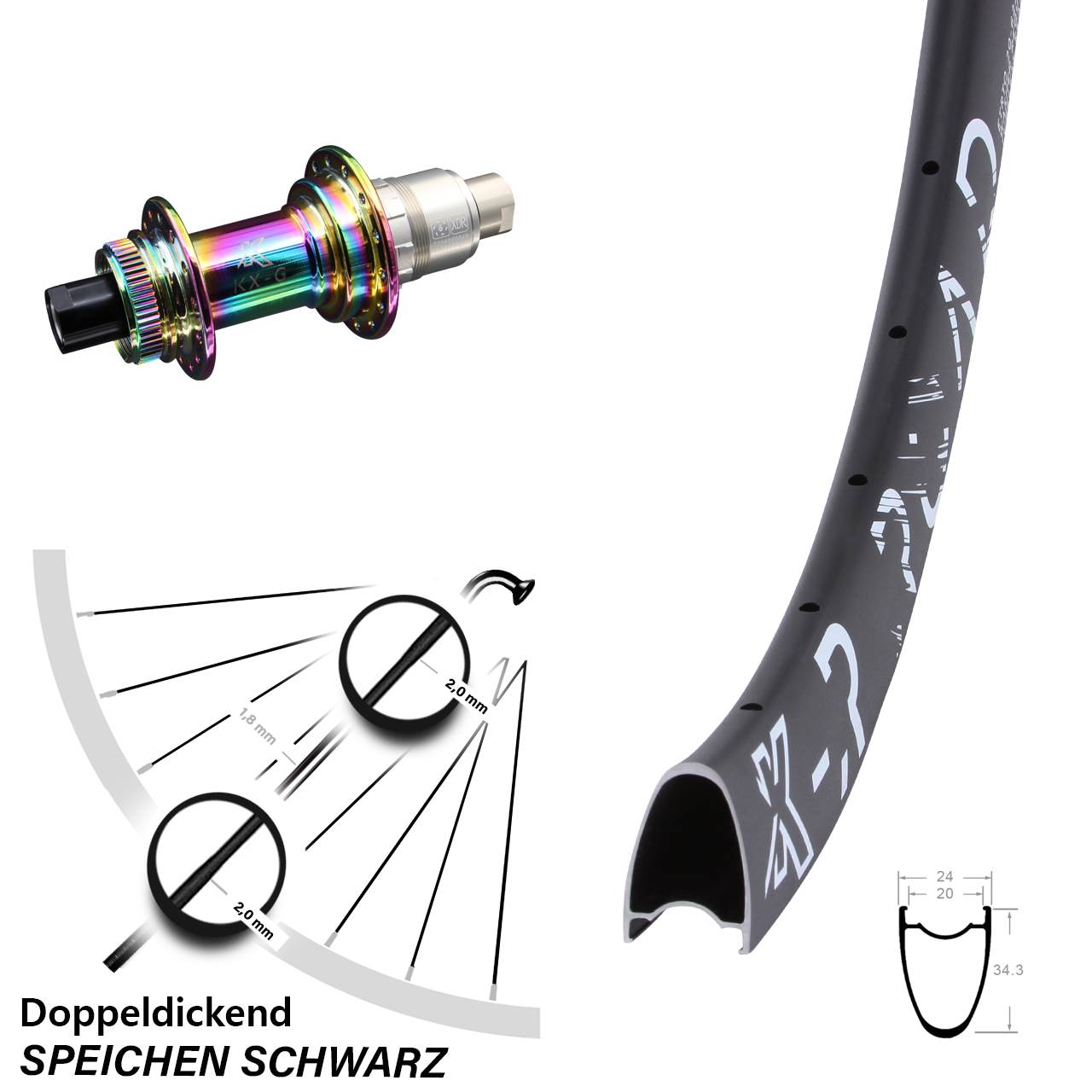 Centerlock Hinterrad 28 Zoll KX-GR Road Oilslick 12x142