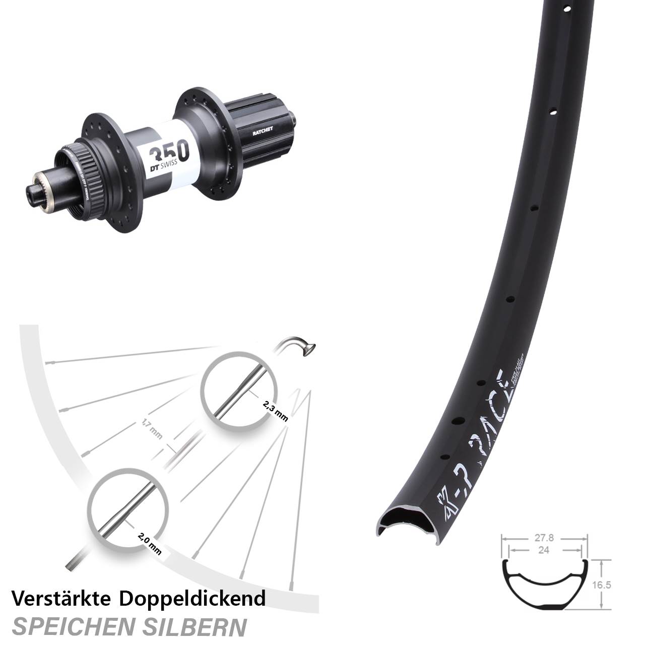 Centerlock Hinterrad für Schnellspanner KX-R Race DT Swiss 350 8-11 fach HG