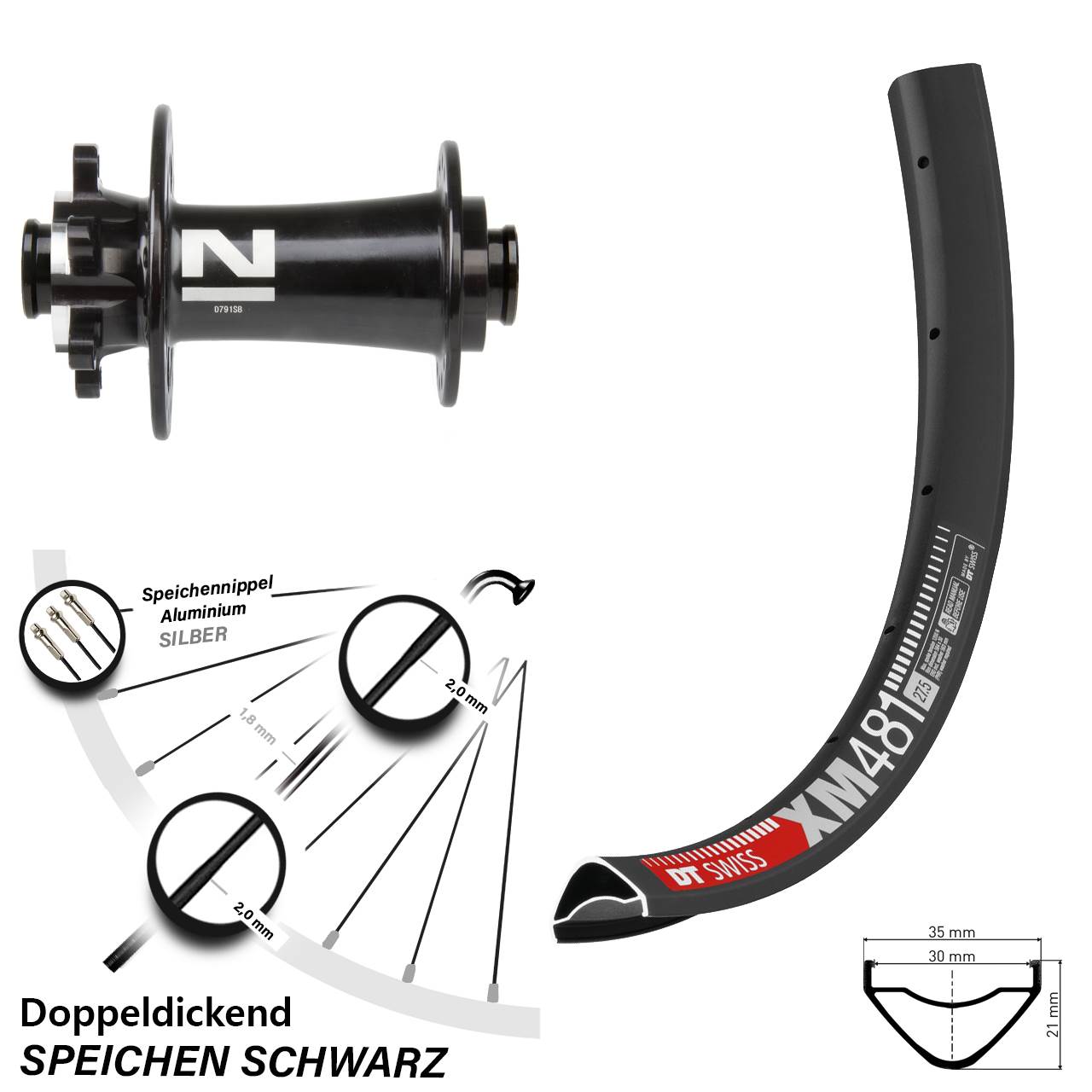 DT Swiss XM 481 Novatec D791 27,5 Zoll Vorderrad 6-Loch 15x100