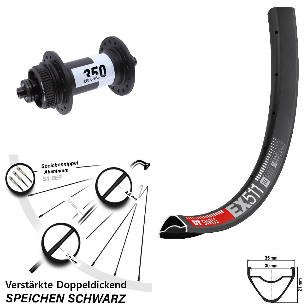 Disc Vorderrad 29 Zoll DT Swiss EX511-350 für Schnellspanner