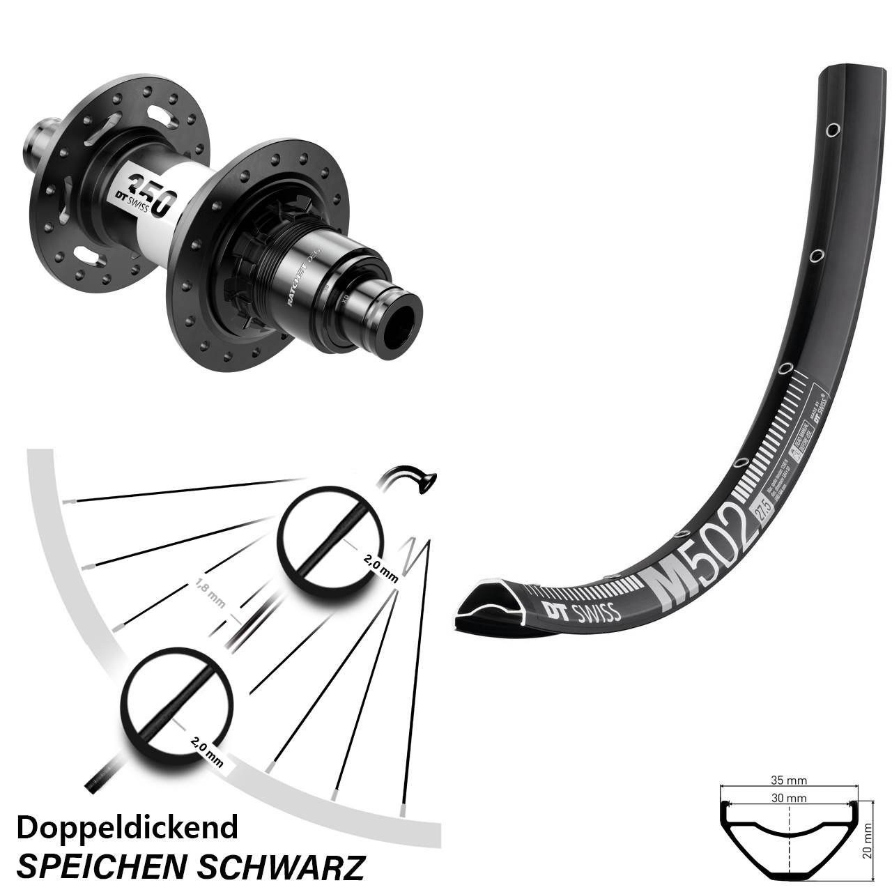 Disc Laufrad 29 Zoll DT Swiss M 502-350 DEG 72 SRAM XD 12x148
