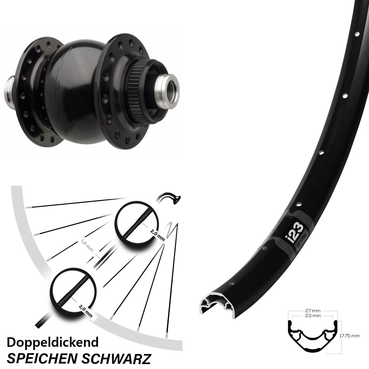 WTB I23 Disc Centerlock Nabendynamo SON 28-12x110 Boost 28 Zoll