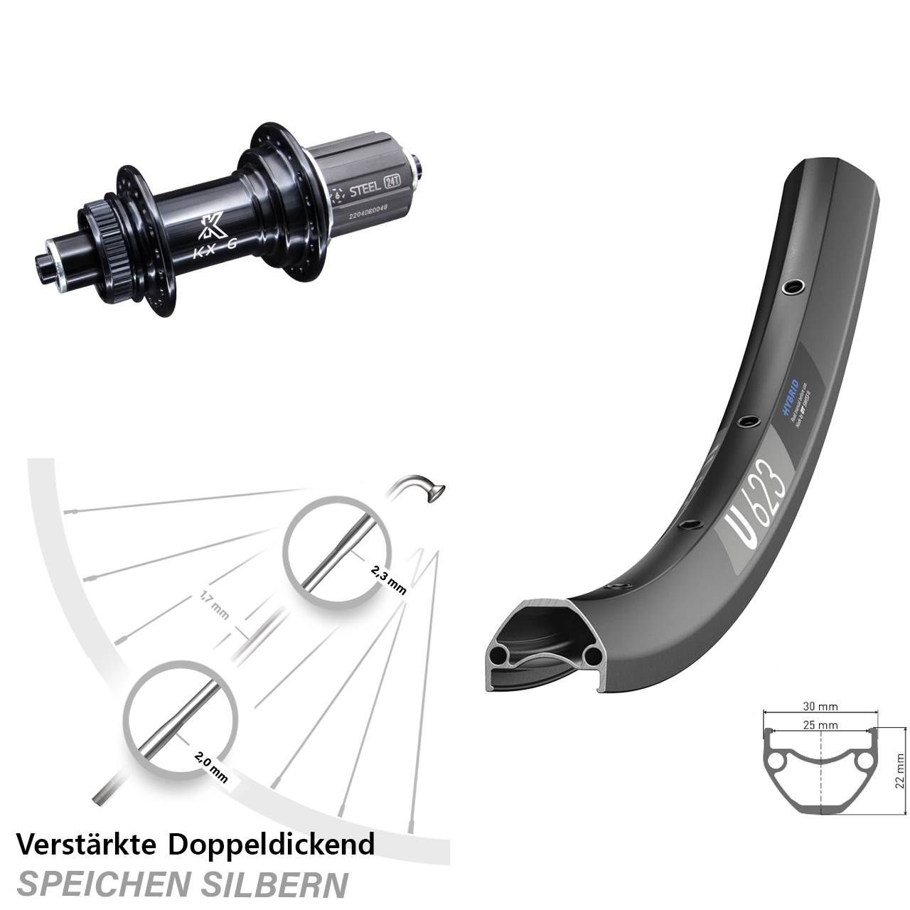 KX-GS 5x135 Centerlock DT Swiss U 623 Disc Hinterrad 29 Zoll Shimano 8-12 fach
